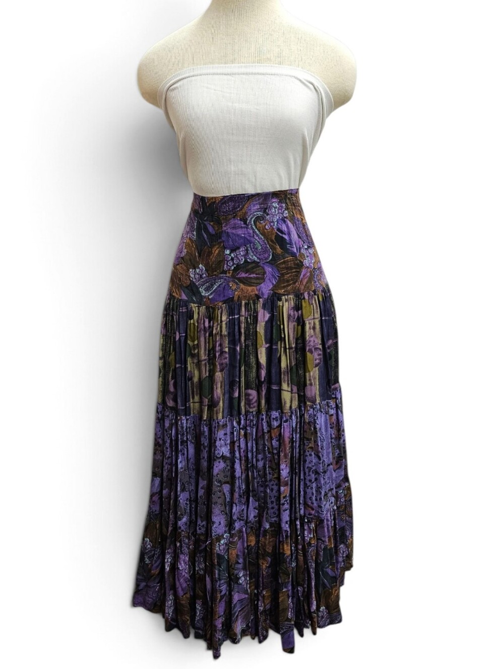 Jackelen 90s Tiered Maxi Skirt In Purple And Brown Size XL - Picture 2 of 8